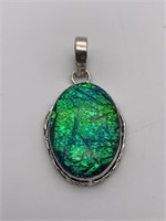 Green Polished Dichroic Sterling Silver Pendant
