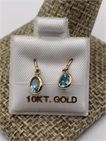 10K Blue Zircon Dangle Earrings