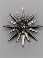 Vtg Sterling Silver Emerald Starburst Brooch