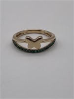 14K Yellow Gold Emerald Butterfly Ring