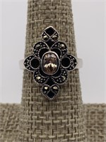 Sterling Silver Citrine & Marcasite Ring