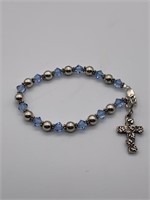 Sterling Silver Blue Stone Cross Bracelet
