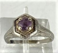 Vintage 14K White Gold Ring with Colored Stone