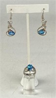 Sterling Silver Ring & Earrings with Blue Stones