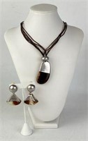 Sterling Silver & Lucite Necklace & Earrings