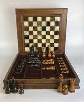 Wooden Hand Carved Chess Set with Storage