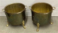 Pair of Claw Footed Brass Planters with Handles