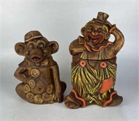 Vintage Clown & Monkey Cookie Jars, Lot of 2