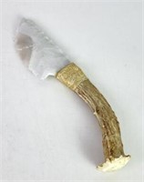 Handmade Stone Carved Knife with Antler Handle