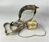 Vintage Carved Horn Gun Powder Flasks