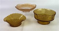 Vintage Amber & Carnival Glass Dishes, Lot of 3