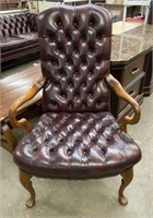 Classic Leather Tufted Armchair with Nailhead Trim