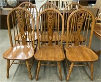 Oak Windsor Style Spindle Carved Dining Chairs