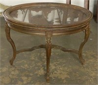 Antique Carved Tray Top Table with Glass Inset