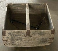 Antique Wood Basket with Cast Iron Accents
