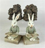 Resin Rabbit & Monkey Bookends, 2 Pair