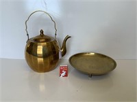 CHINESE BRASS  BOWL AND TEAPOT