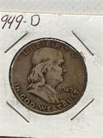 1949 -D Franklin silver half dollar US coin