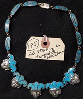 Sterling silver turquoise Maya Aztec necklace