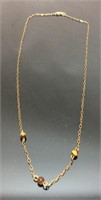 14KT GOLD NECKLACE w TIGERS EYE STONES, 1.6g