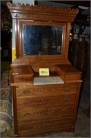 Eastlake Dresser W/ Spoon Carved Marble Insert