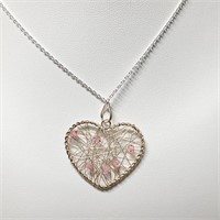 $260 Silver Heart Shape Pendent With Cz Necklace