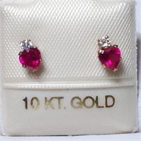 $300 10K  Heart Shape Earring With Ruby &Cz Earrin
