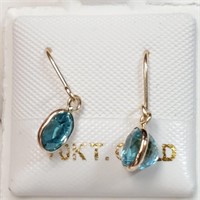 $650 10K  Rare Blue Zircon(1.7ct) Earrings