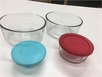 4 Glass Storage Bowls - 2 Large Missing Lids