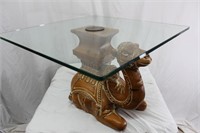 Wooden Camel Based Glass Top Coffee Table