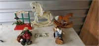 5 misc collectibles Santa rocking horses scarecrow