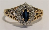 10KT Gold Blue Sapphire & Diamonds Ring Sz. 7