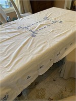 Blue & White Embroidered Tablecloth