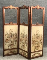 3 SECTION FOLDING SCREEN W/ BEVELED GLASS TOP