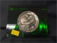 Lucite Bureau Box w/Sterling Silver Medallion