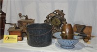 Coffee Grinders, Enamel Ware, Antique Clock
