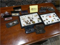 Medals, Enamel, And Eye Glass Cases And Glasses