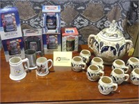 German Punch Bowl Set And Steins
