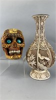 Ivory Dynasty Resin Carved Vase & Skull