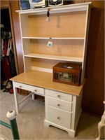 ALL WOOD DESK WITH MASSIVE SHELVING AND DRAWERS