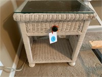 WHITE WICKER END TABLE