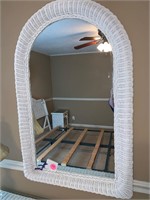 WHITE WICKER MIRROR