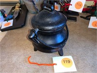 ANTIQUE CAST IRON KETTLE WITH SPOON