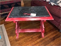 RED WOOD TABLE ORNATE WITH MARBLE TOP