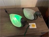 PAIR OF METAL AND GLASS LIGHT UP DUCKS