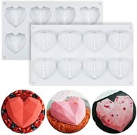 NEW - 3D Diamond Heart Silicone Cake Molds Trays
