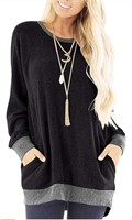 New - Womens Casual Color Block Long Sleeve R