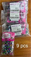 9 Packs of Multi-Coloured Craft Beads