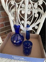 Three-Piece Blue Cobalt Glassware
