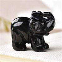 Natural Obsidian Elephant Carved Figurine